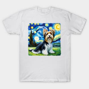 Starry Biewer Terrier Dog Portrait - Pet Portrait T-Shirt